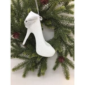 Stiletto Platform Shoe Christmas Ornament White High Heel Fashion Glittering
